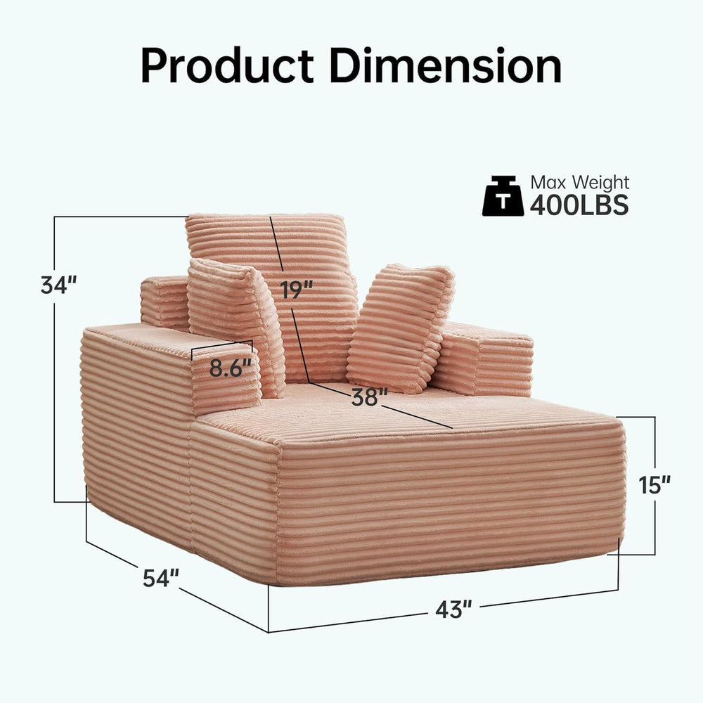 Boneless Chaise Lounge Chair, 54" Oversized Cloud Couch Sofa with Deep S...
