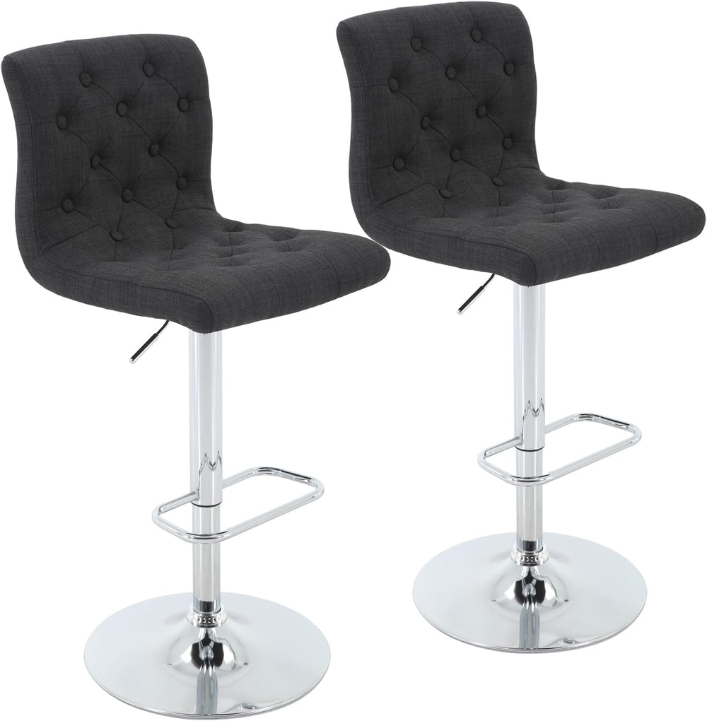 Brage Living Tufted Fabric Bar Stools Set of 2 with Back, Charcoal Black | Se...