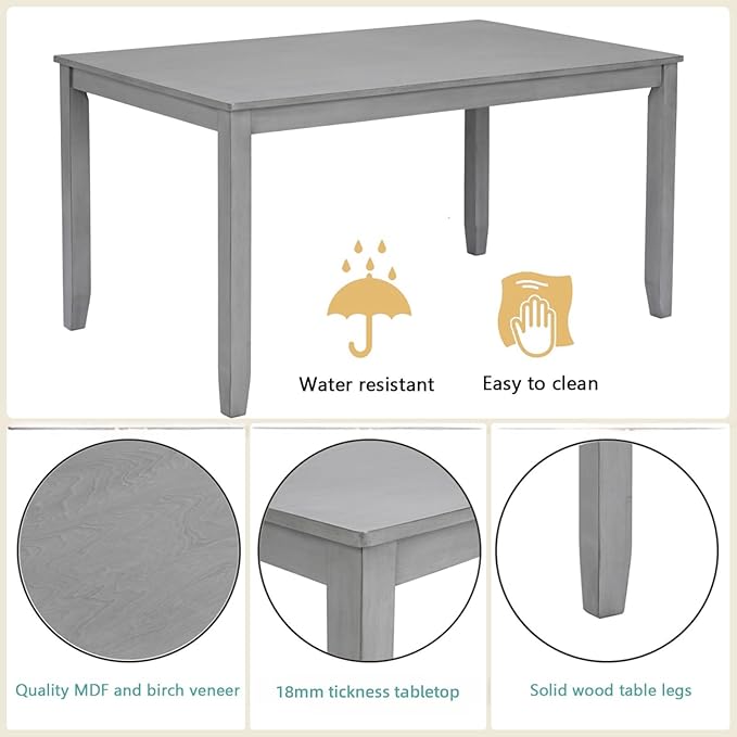 Dining Table Set for 6, 6-Piece Kitchen Table Chairs Set with Rectangular Table, 4 Slatted Upholstered Chairs and Bench, Wooden Farmhouse Rustic Style Kitchen Dining Set for 6 Person, Gray