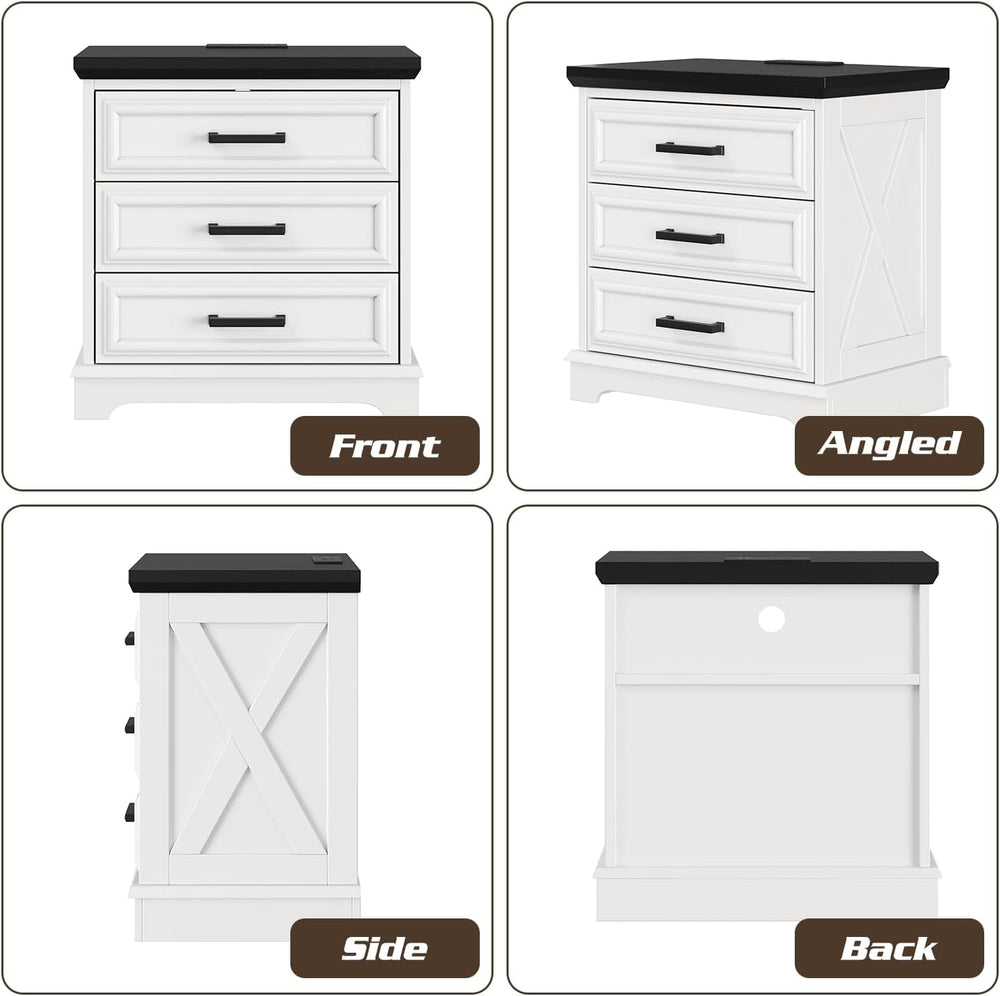 knoworld 24 Inch Wide Farmhouse Nightstands Set of 2 with Charging Station, W...