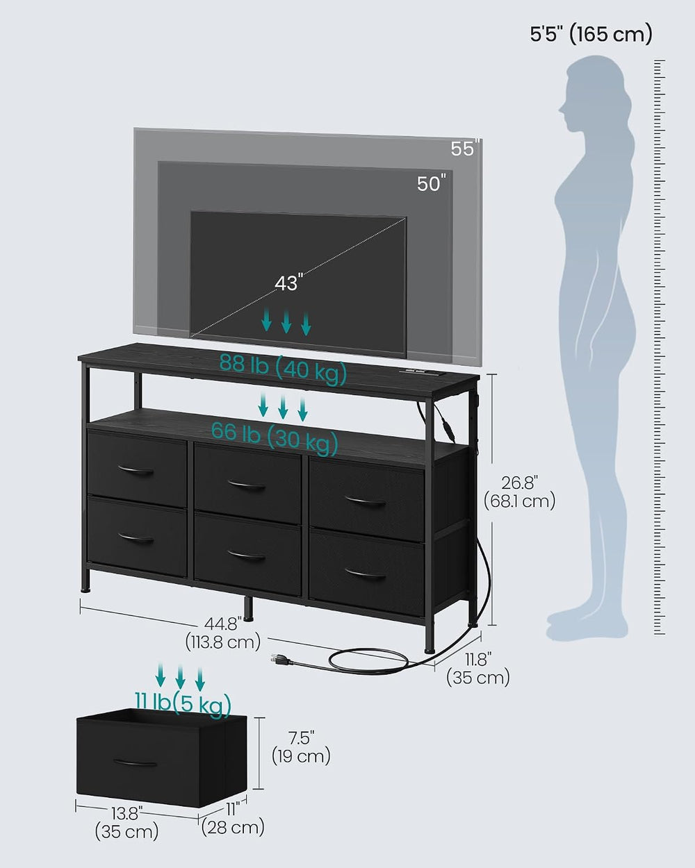 SONGMICS BELLAH Collection - Dresser for Bedroom, Chest of Drawers, TV Stand ...