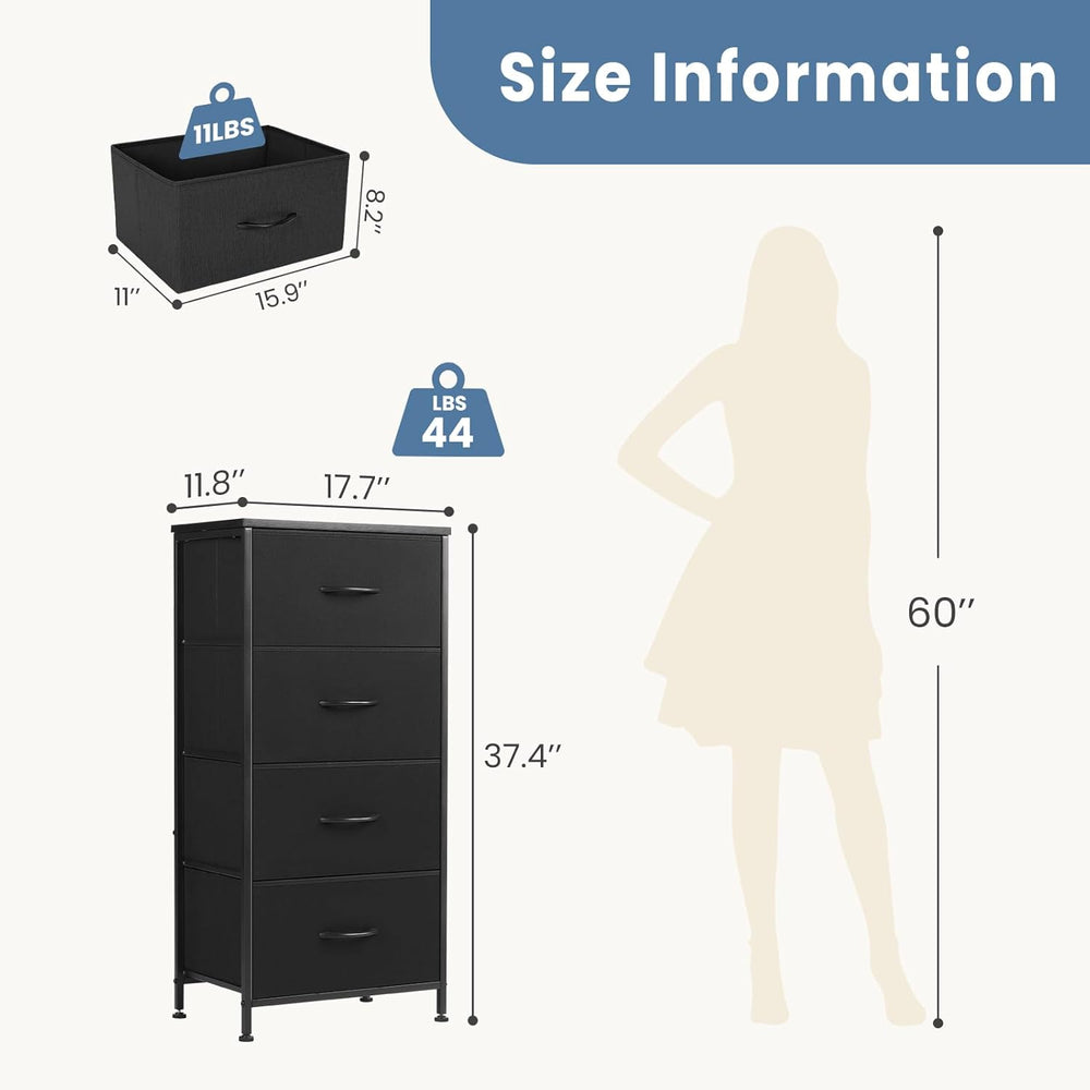 DUMOS Nightstand with 4 Drawers Bedside Table with Removable Fabric Bins Stur...