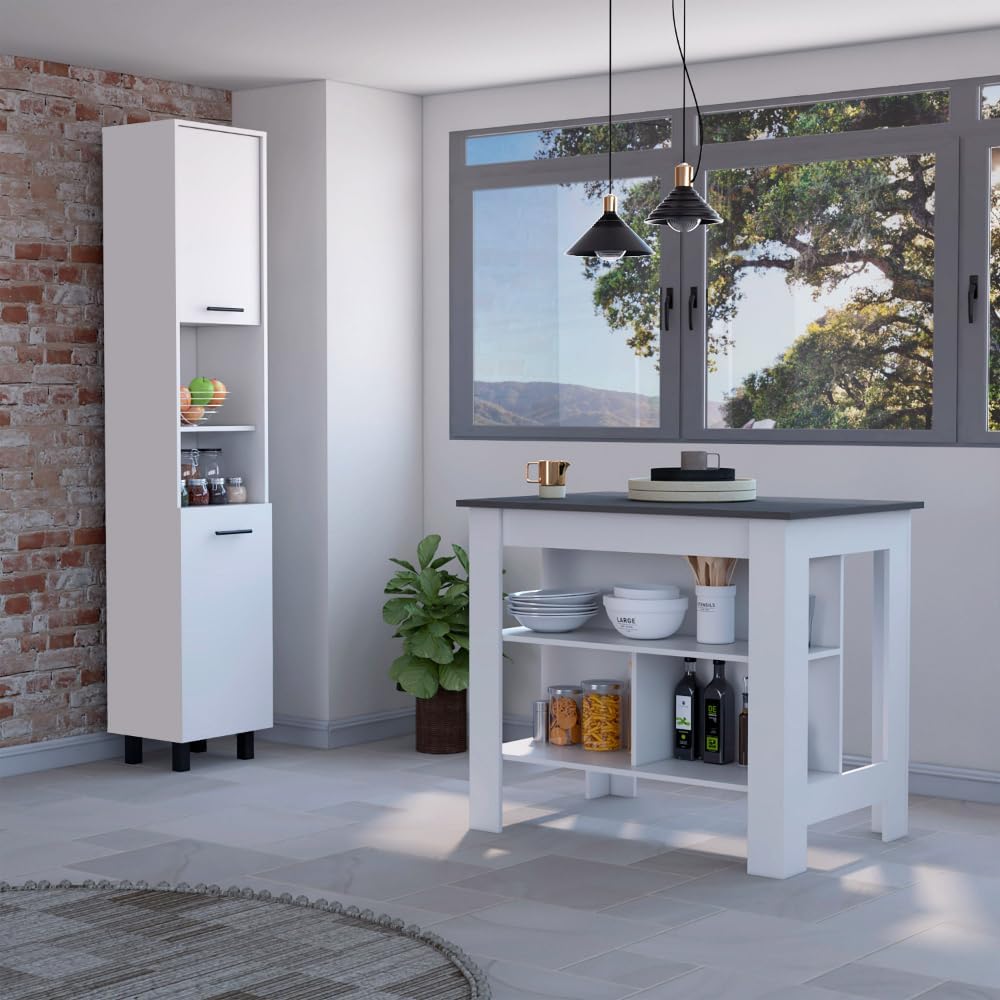 2-Piece Kitchen Set with Island and Pantry Cabinet | Spacious kitchen island ...