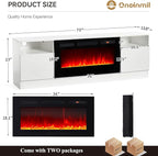oneinmil Fireplace TV Stand with 36" Electric Fireplace, LED Light Entertainment Center, Modern Wood Texture Highlight Storage Cabinet for TVs Up to 80", 70 inches,White