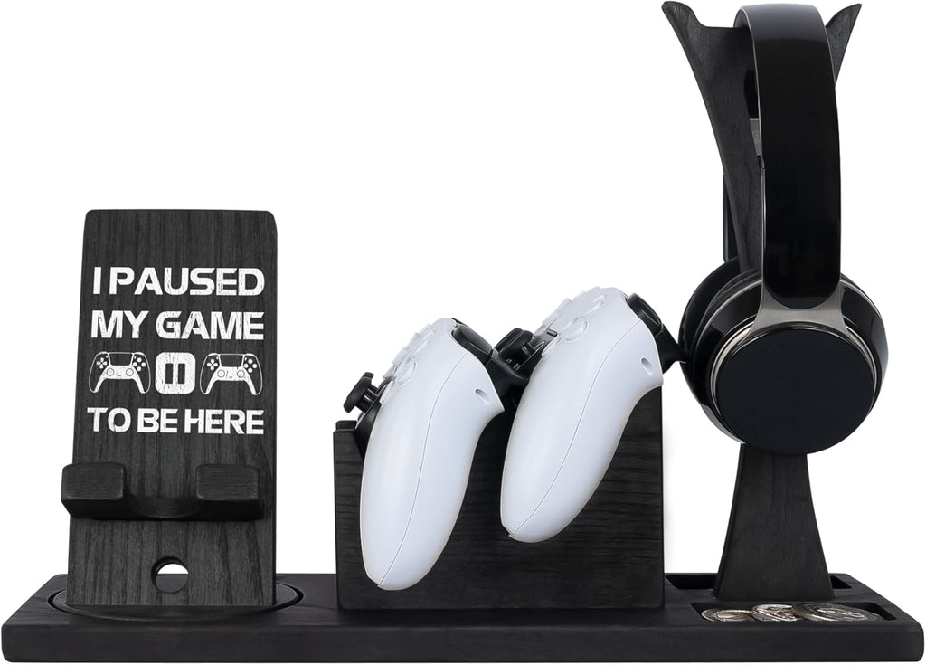 Gaming Accessories Organizer with Headphone Holder, Rotatable Phone Stand & Controller Stand - Unique Gamer Gifts Controllers Holders Gaming Equipment, Gifts for Gamers Controller Holder