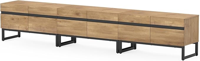 WAMPAT 3-in-1 Modern TV Stand for Up to 110 Inch TVs, Large Wood Entertainment Center Media Console with Storage Cabinets and Metal Base for Living Room, Oak