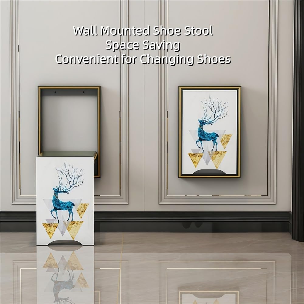 Wall Mounted Folding Stool, Hidden Flip-Down Entryway Seat, Padded Folding Chair for Hallway, Corridor, Bedroom - Space-Saving Design