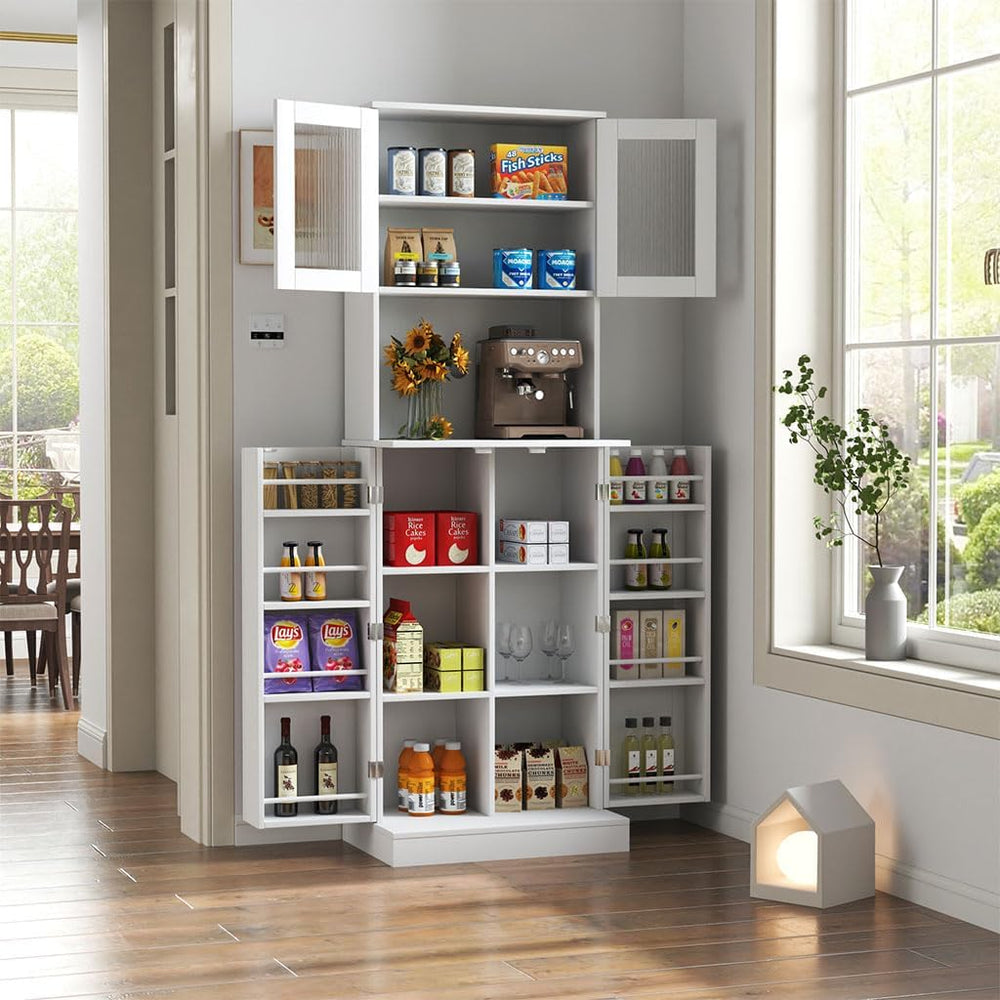71" Kitchen Pantry Cabinet, Tall Storage Cabinet with Microwave Stand, F...