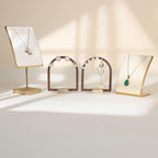 GemeShou 3pcs Wooden stud earring organizer holder, walnut earring hangers with brass base, Small Cute earring display for selling with 9 holes for each【Arch frame-3pcs】