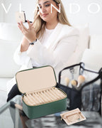 VLANDO Jewelry Travel Case,Travel Jewelry Organizer with Clear Velvet Jewelry Bags Zipper Pouch for Women Girl Gift-Green 12Pcs