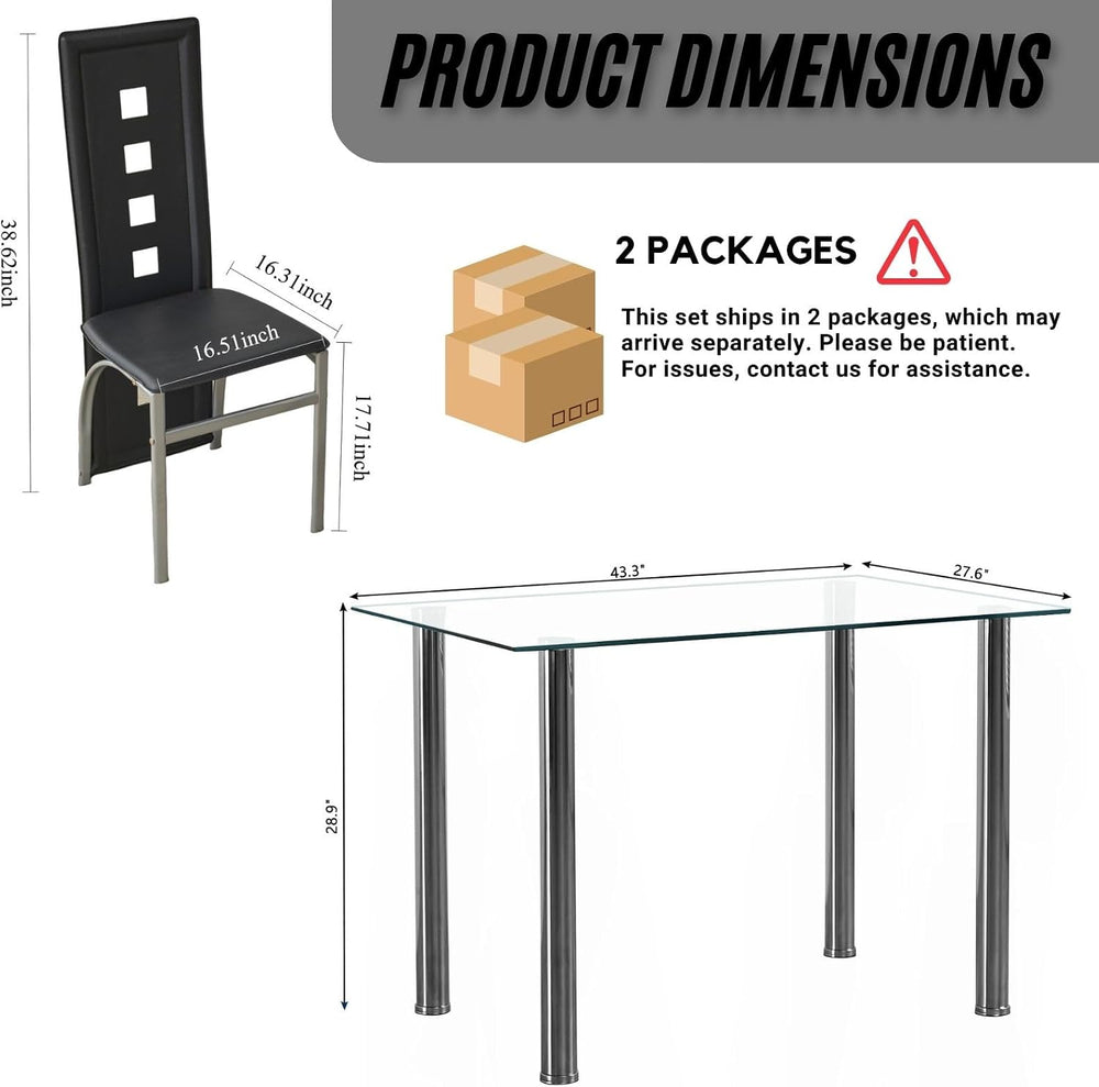 Karl home Glass Dining Table Set for 4, PVC Chairs,Silver Leg,Easy Assembly |...