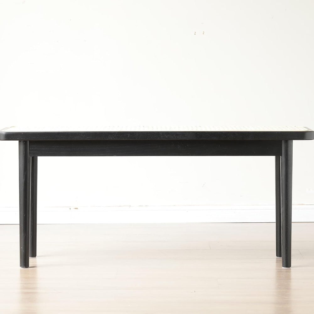 47.24" Modern Oak Wood Dining Bench with Woven Rattan Seat Solid Wood En...