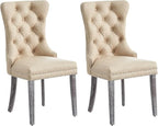 Leather Dining Chair Set of 2, Dining Room Chairs with Nailhead Ring Pull Trim, Upholstered Dining Chairs with Solid Wood Legs for Kitchen Dining Room (Beige)
