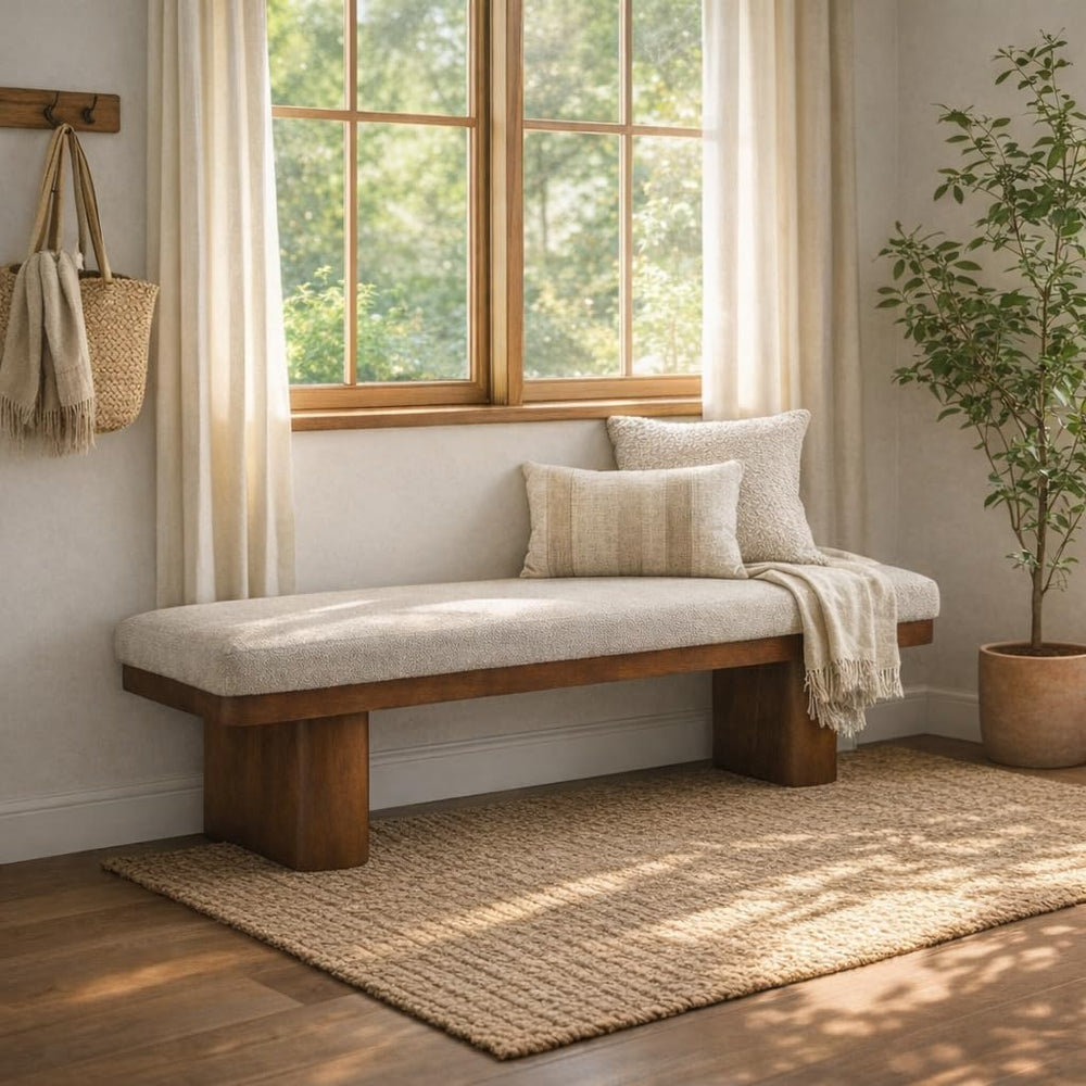 Christopher Knight Home 55" Chenille Upholstered Bench with Solid Rubber...