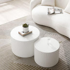 WILLIAMSPACE Black Round Nesting Coffee Table Set of 2, Modern Wooden Center Tables Accent End Tea Table for Living Room Apartment, No Need Assembly (White-Round)