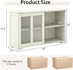 Costzon Sideboard Buffet Cabinet of 2, Wooden Kitchen Storage Cabinet with Adjustable Shelf, Sliding Glass Doors, Accent Coffee Bar Cabinet Console Table for Living Room, Dining Room, Hallway