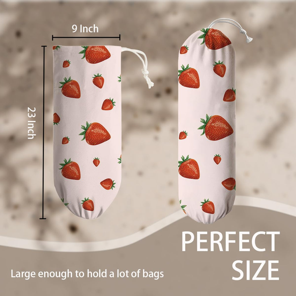 Strawberry Plastic Bag Holder, Grocery Bags Storage Organizer, Reusable Shopping Bags Holder Dispenser, Summer Home Decor, Farmhouse Kitchen Decor Gifts for Women, Kitchen Pattern Garbage Bag 41