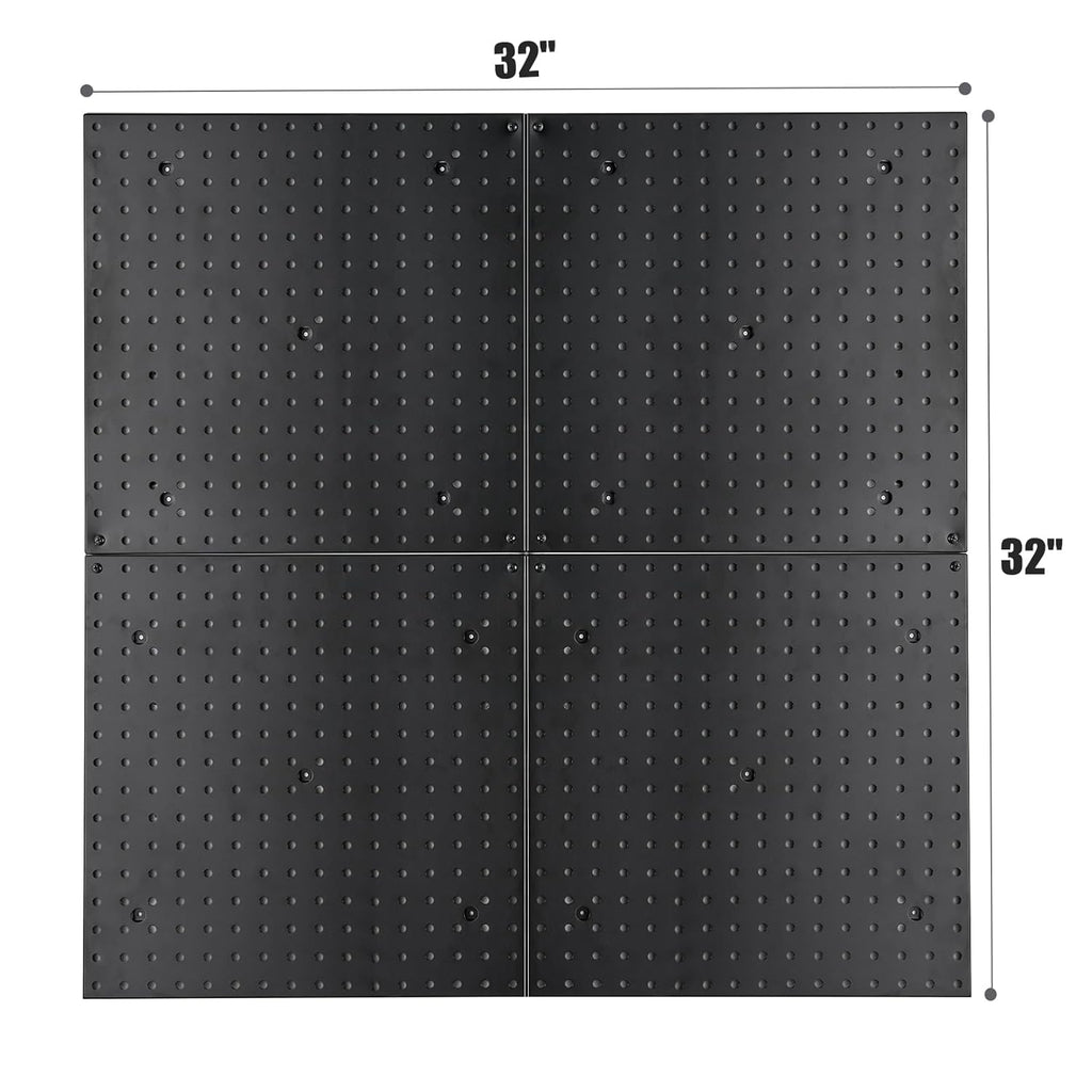 Pegboard Smith 16x16 inch Wall Tool Organizer Pegboard Panels, Black Metal Pegboard for Tool Storage, Workbench Tools Organization Peg Board(4 PCS, Black)
