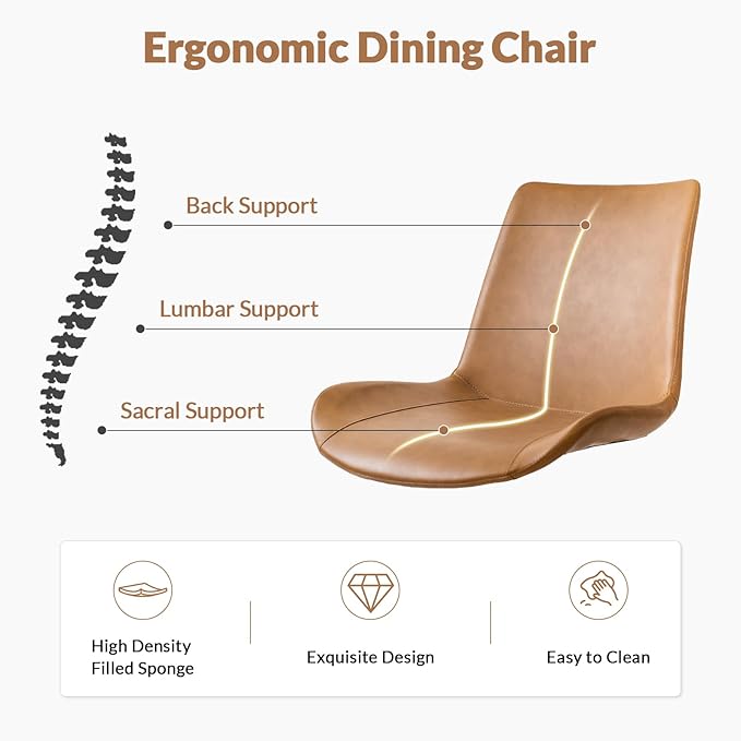 Dining Chairs, Modern PU Leather Dining Room Chair with Sturdy Metal Legs, Upholstered Seat Dinner Chairs Accent Side Chairs for Indoor Kitchen Living Room (Brown, Set of 8)