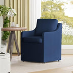 Upholstered Dining Chairs,Modern Rolling Linen Dining Chairs with Casters,Swivel Armchair with Storage for Reading Room,Kitchen,Dining Room(Blue)