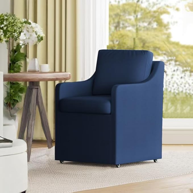 Upholstered Dining Chairs,Modern Rolling Linen Dining Chairs with Casters,Swivel Armchair with Storage for Reading Room,Kitchen,Dining Room(Blue)