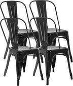 FDW | Metal Dining Chairs | Set of 4 | Black | Stackable Tolix Side Chairs with Backrest | Scratch-Resistant | Non-Slip Feet | Indoor/Outdoor Use | 330 lbs Capacity | for Kitchen & Restaurant