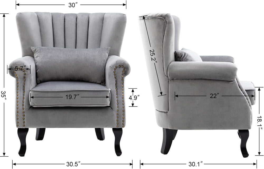 Mid Century Modern Accent Chair Upholstered Armchair Comfy Velvet Fabric Sing...