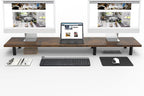 Large Dual Monitor Stand Riser 43.3IN，Vintage Home Office Storage For Desk Accessories，Solid Wod Desk With Adjustable Legs For computer/PC/Laptop/Printer/Container/dressing table