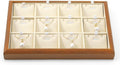 Oirlv Solid Wood 12 Grid Liner Pendant Jewelry Organizer Tray Jewelry Drawer Organizer(Creamy-White)