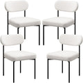 HOMMPA Dining Chairs Set of 4 Boucle Upholstered Kitchen Chairs with Curved Backrest Modern Dinner Chair with Metal Legs for Dining Room Living Room Vanity White