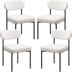 HOMMPA Dining Chairs Set of 4 Boucle Upholstered Kitchen Chairs with Curved Backrest Modern Dinner Chair with Metal Legs for Dining Room Living Room Vanity White