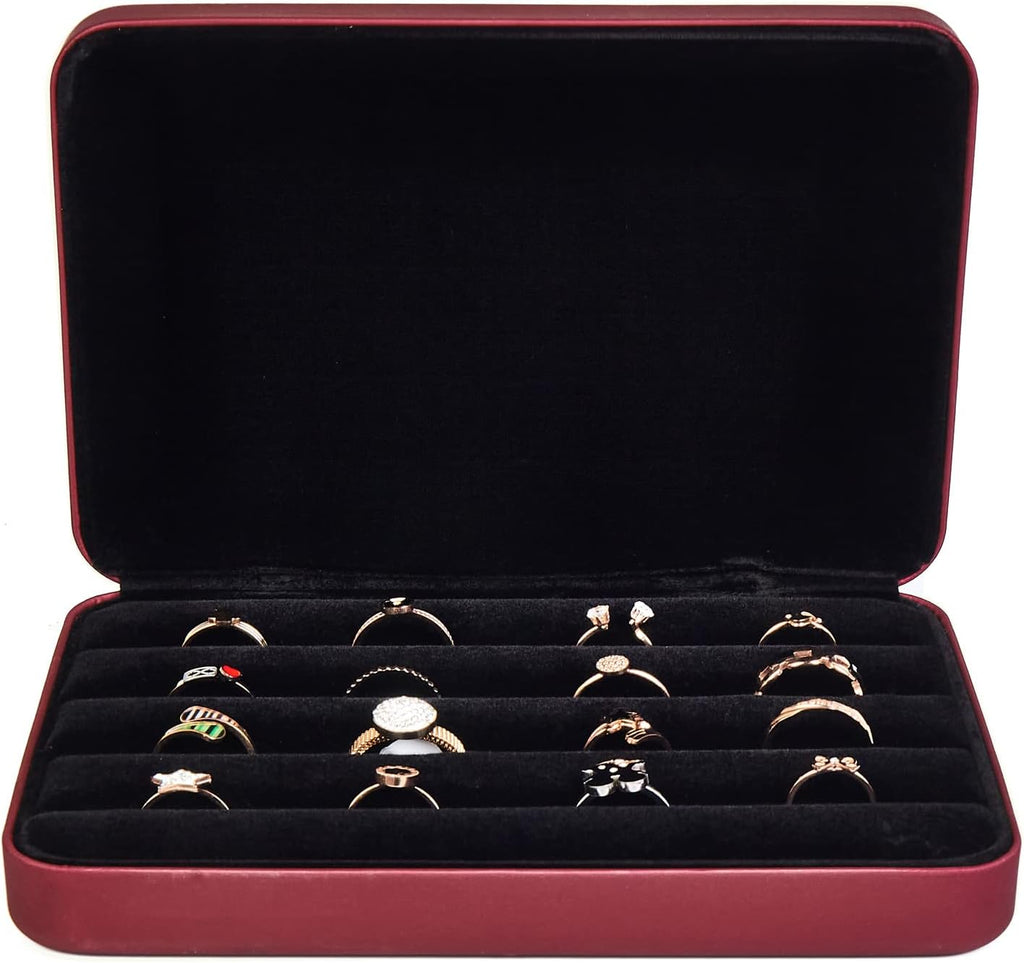 Jewelry Ring organizer Box, Portable Small Storage Display Case, Fashion Ring Tray Holder Showcase, Ring Boxes for Multiple Rings Fits for Travel or Home Organizers (red)