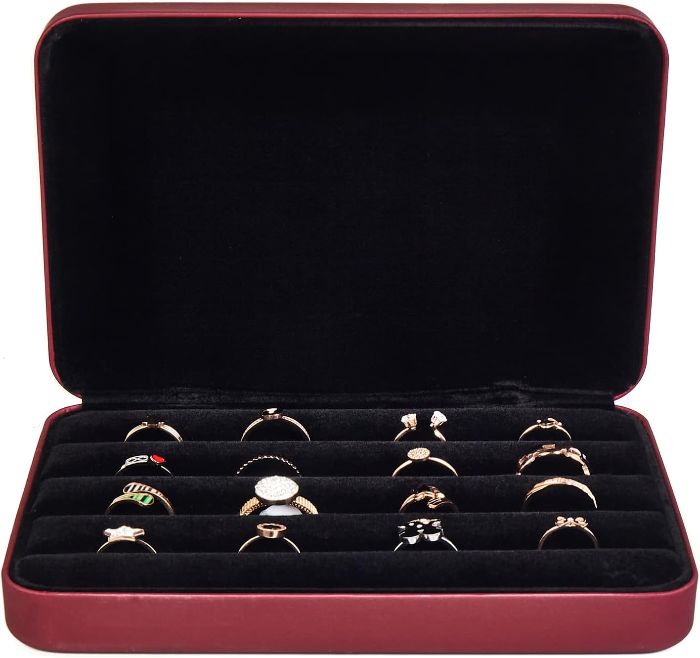 Jewelry Ring organizer Box, Portable Small Storage Display Case, Fashion Ring Tray Holder Showcase, Ring Boxes for Multiple Rings Fits for Travel or Home Organizers (red)