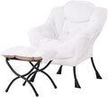 Tiita Lazy Chair with Ottoman, Modern Large Accent Lounge Armchair, Comfy Leisure Sofa Reading Chair with Footrest for Bedroom, Living Room, Dorm Rooms, Garden and Courtyard, Plush White