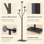 JIAYUEJU Freestanding Coat Rack Tree-shaped Metal Coat Tree with Heavy Duty Marble Base Corner Clothing Rack for Bedroom Entryway Hallway 14.96 x 10.24 x 68.9 Inches (Black)