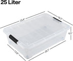 Saedy 4 Pack 25 L Under Bed Storage Box on Wheels, Plastic Lidded Storage Container Bins, F