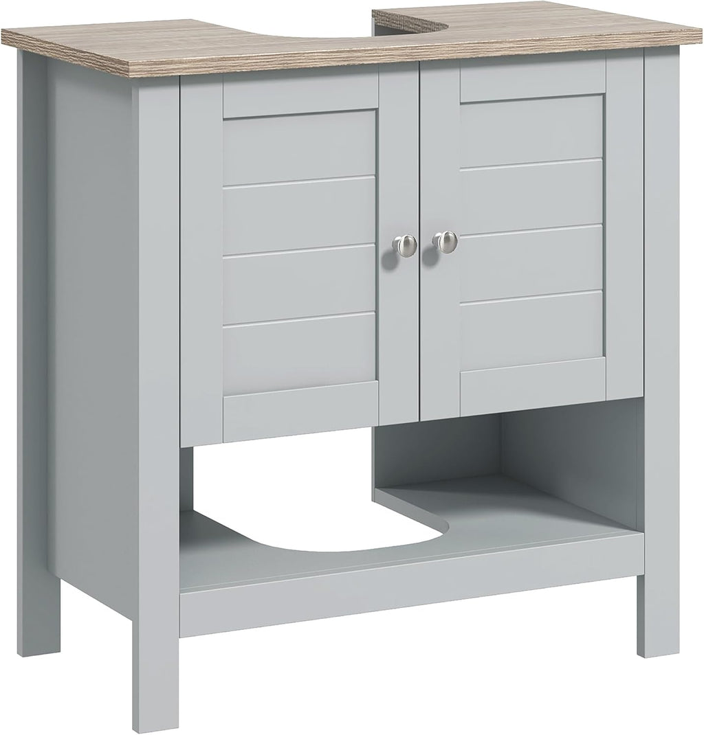 Kleankin Pedestal Sink Storage Cabinet, Under Sink Bathroom Vanity with Adjustable Shelf and Open Bottom Shelf, Gray