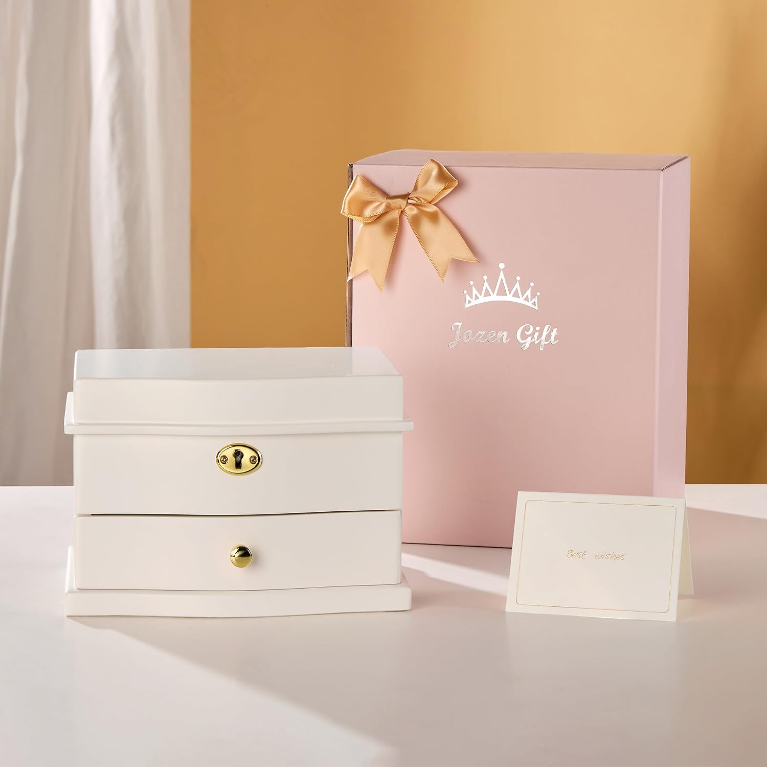 Ballerina Musical Jewelry Box with Mirror for girls，Kid's Jewelry Storage Music Chest (White-L)