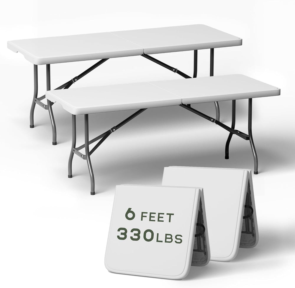 6 Foot Folding Table, Sturdy 330LBS Capacity, Reinforced Steel Legs, Foldable...