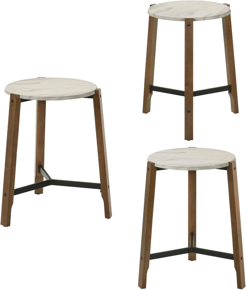 CIMOTA Round Side Table, 22.5" End Accent Table with Solid Wood Leg, Whi...