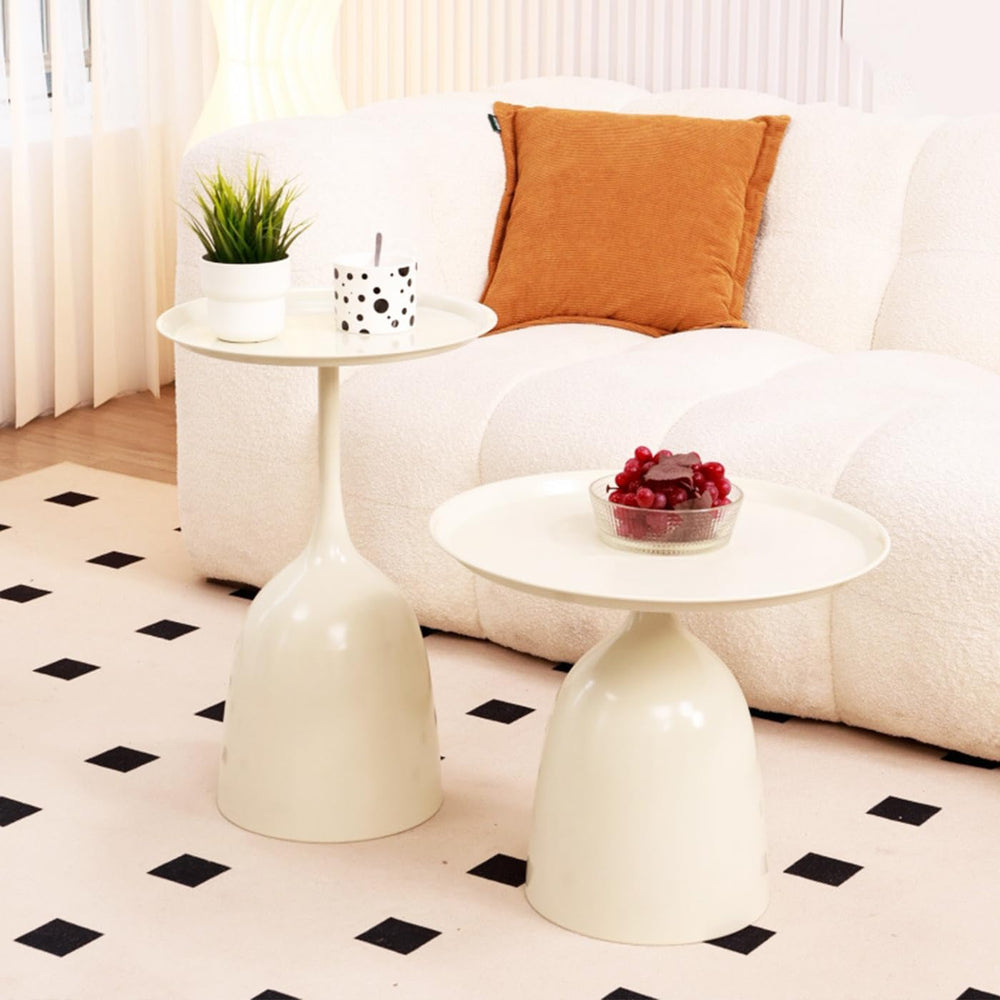 Gdrasuya10 Round Neating Tables Set of 2, White Side Table End Table Metal Ne...