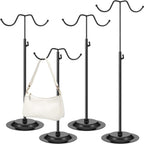 4 Pcs Purse Display Stand Adjustable Height Handbag Display Stand Metal Handbag Stand Holder Double Hook Purse Holder Stand for Home Store Boutique Counter, Black