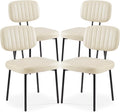 Sweetcrispy Dining Chairs Set of 4, Upholstered Mid Century Modern Kitchen Dining Room Accent Chairs with Faux Leather Cushion Seat & Metal Legs for Kitchen, Living Room - Beige White