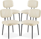 Sweetcrispy Dining Chairs Set of 4, Upholstered Mid Century Modern Kitchen Dining Room Accent Chairs with Faux Leather Cushion Seat & Metal Legs for Kitchen, Living Room - Beige White