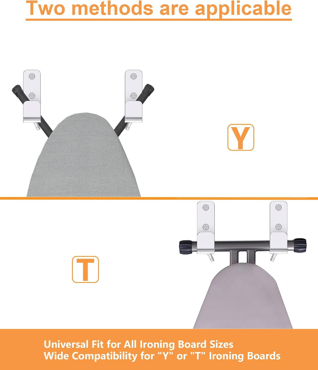 Ironing Board Holder Hanger Wall Mount, 304 Stainless Steel Ironing Board Hanger, Y T Leg Heavy Duty Iron Board Holder Hook for Laundry Room, Silver
