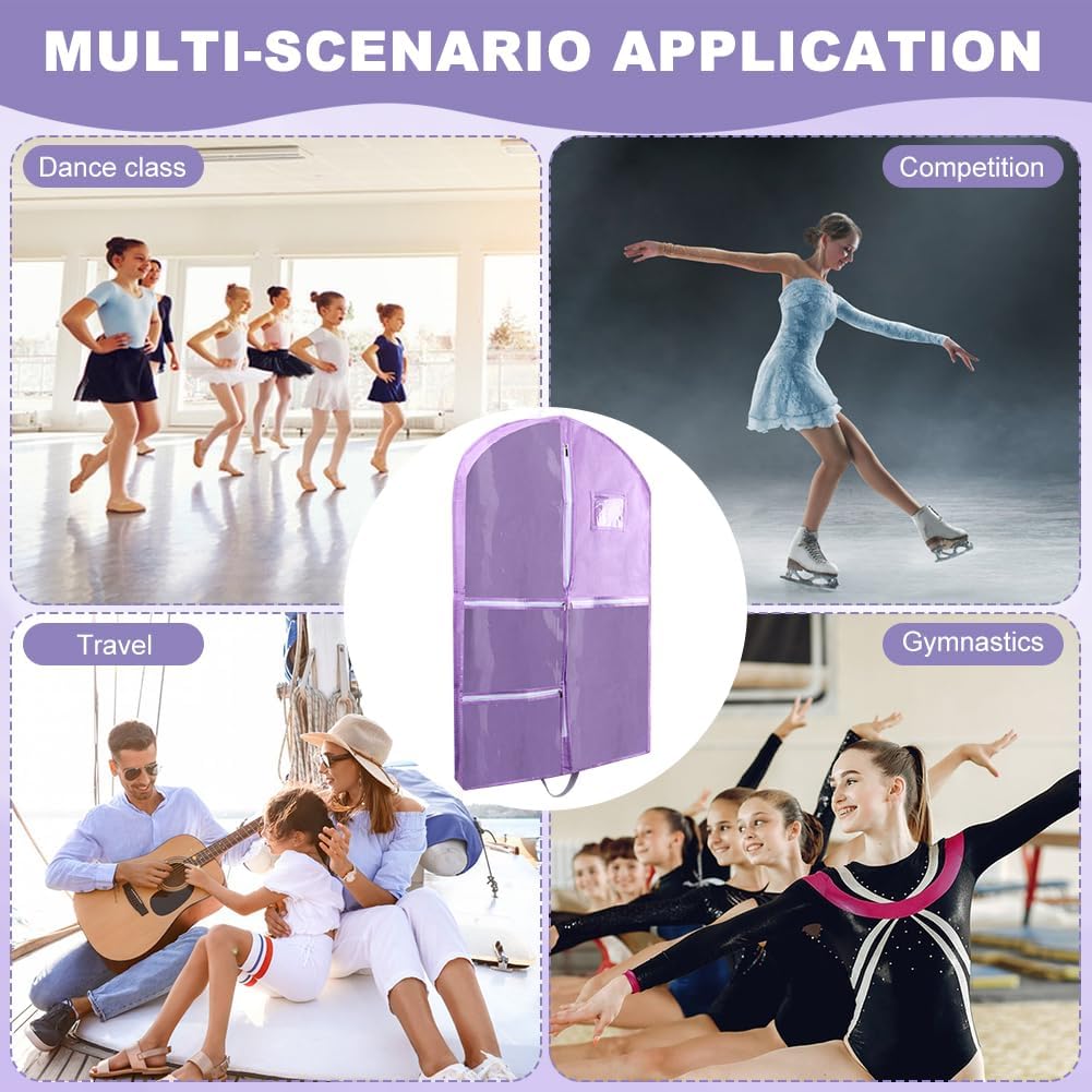 Hanging Dance Garment Bag, 40" Waterproof Hanging Garment Bag with 4 Pockets Kids Garmen-t Bags For Hangin-g Clothes for Dance Costumes,Sports,Theatre,Beauty Pageants(COLOR:Purple)