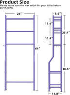 3-Tier Over The Toilet Storage, Freestanding Metal Bathroom Shelves with 4 Hooks, Over Toilet Storage Shelf with Paper Holder, Above The Toilet Shelf for Bathroom Storage, Purple