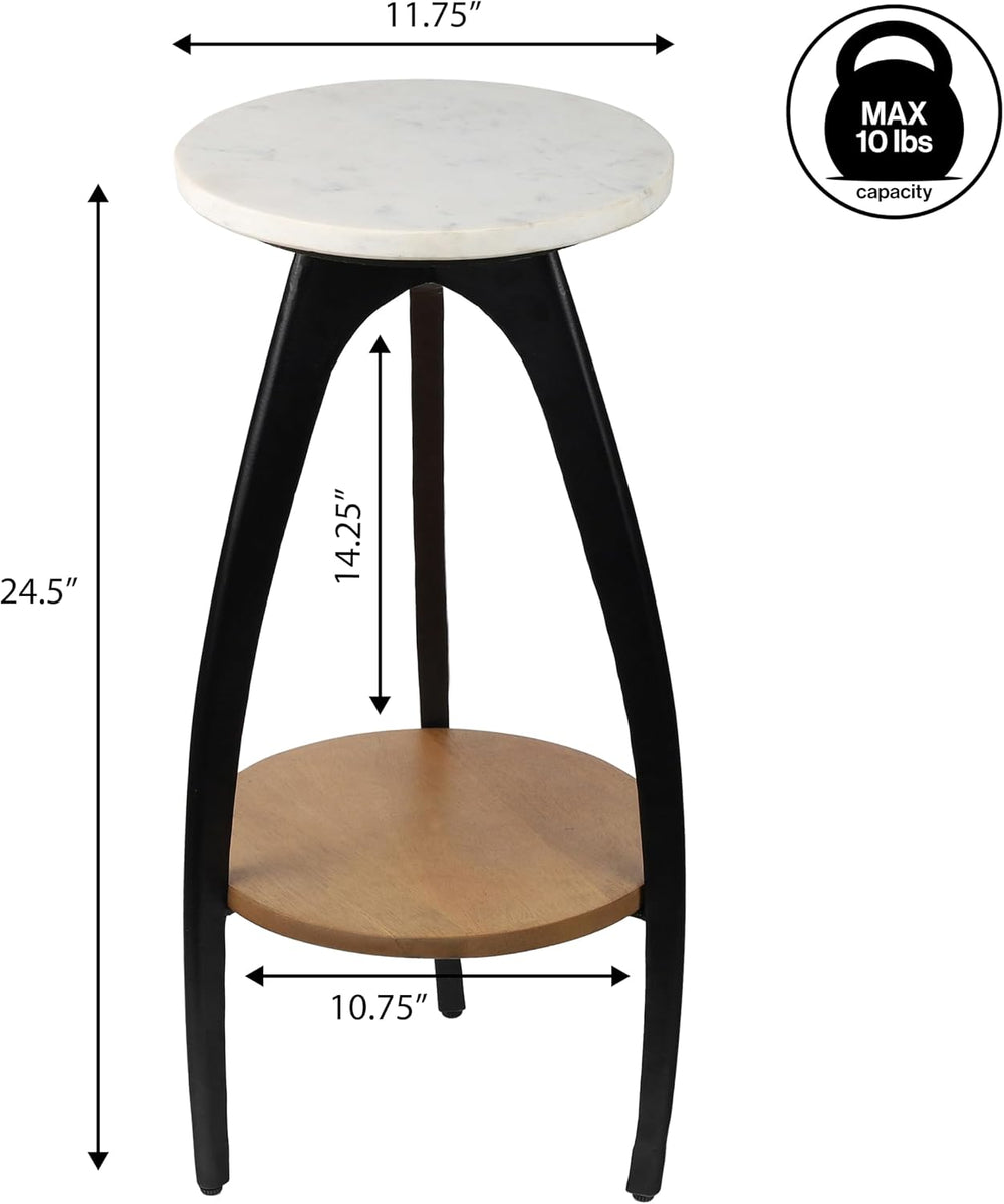 JONATHAN Y Ollie 24.5" Modern 2-Tier Round Drink Table, White Faux Marbl...