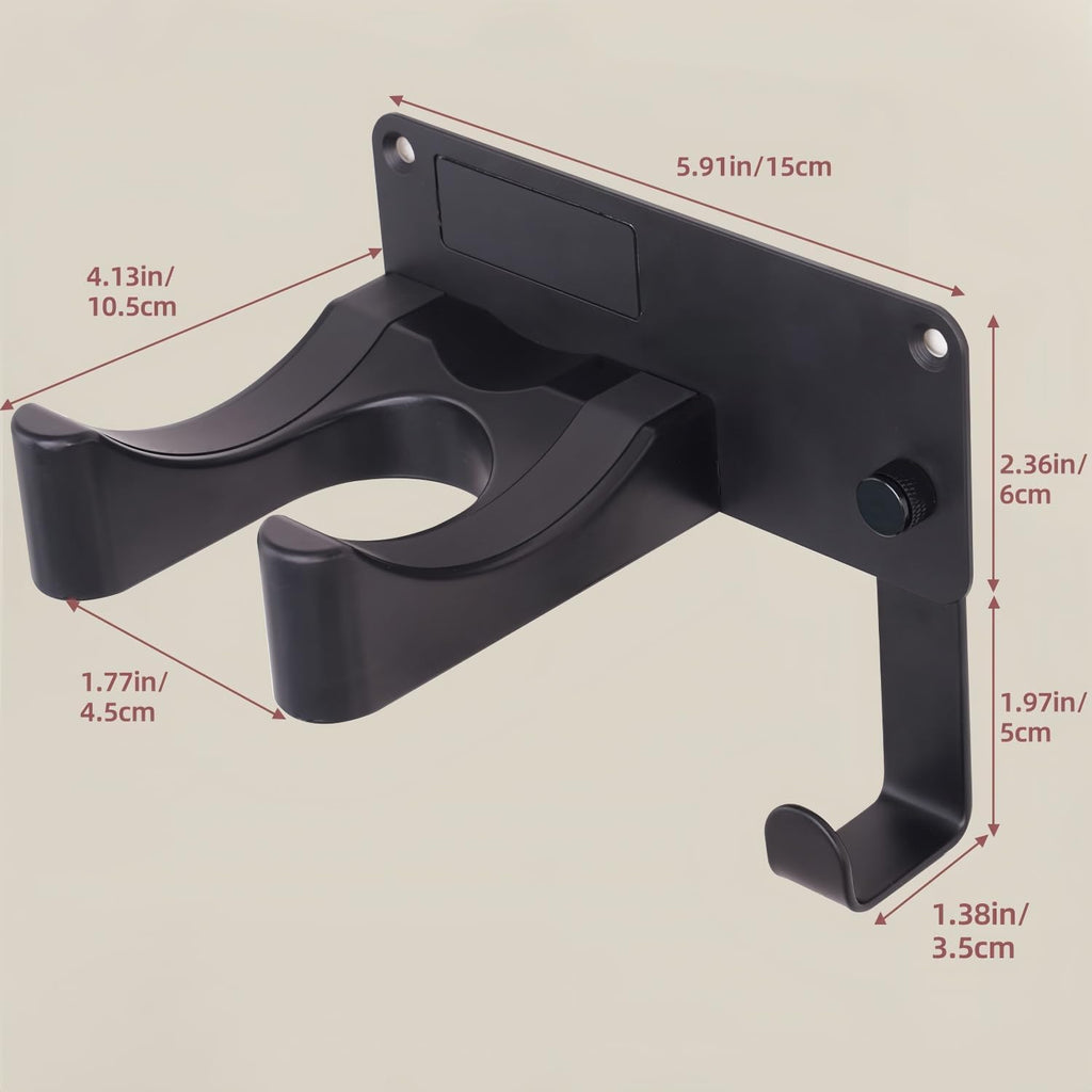 Hair Dryer Holder, Aluminum Alloy Blow Dryer Holder with Adhesive/Screw Installation, Universal Hair Dryer Wall Mount Compatible with Dyson Hairdryer Holder for Bathroom Black UEMUSI