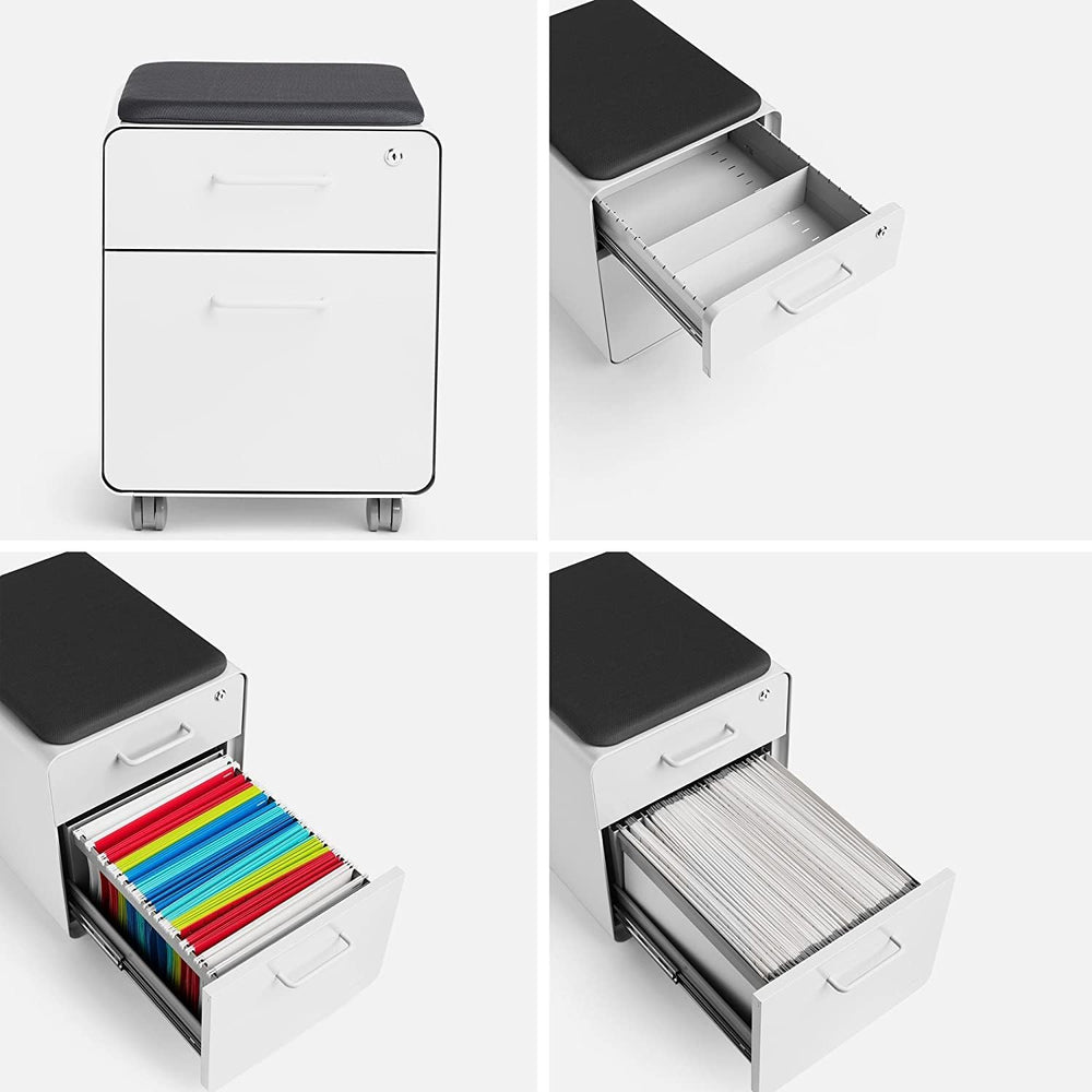 Poppin Mobile Mini Sittable Stow Rolling File Cabinet - White with Dark Gray ...